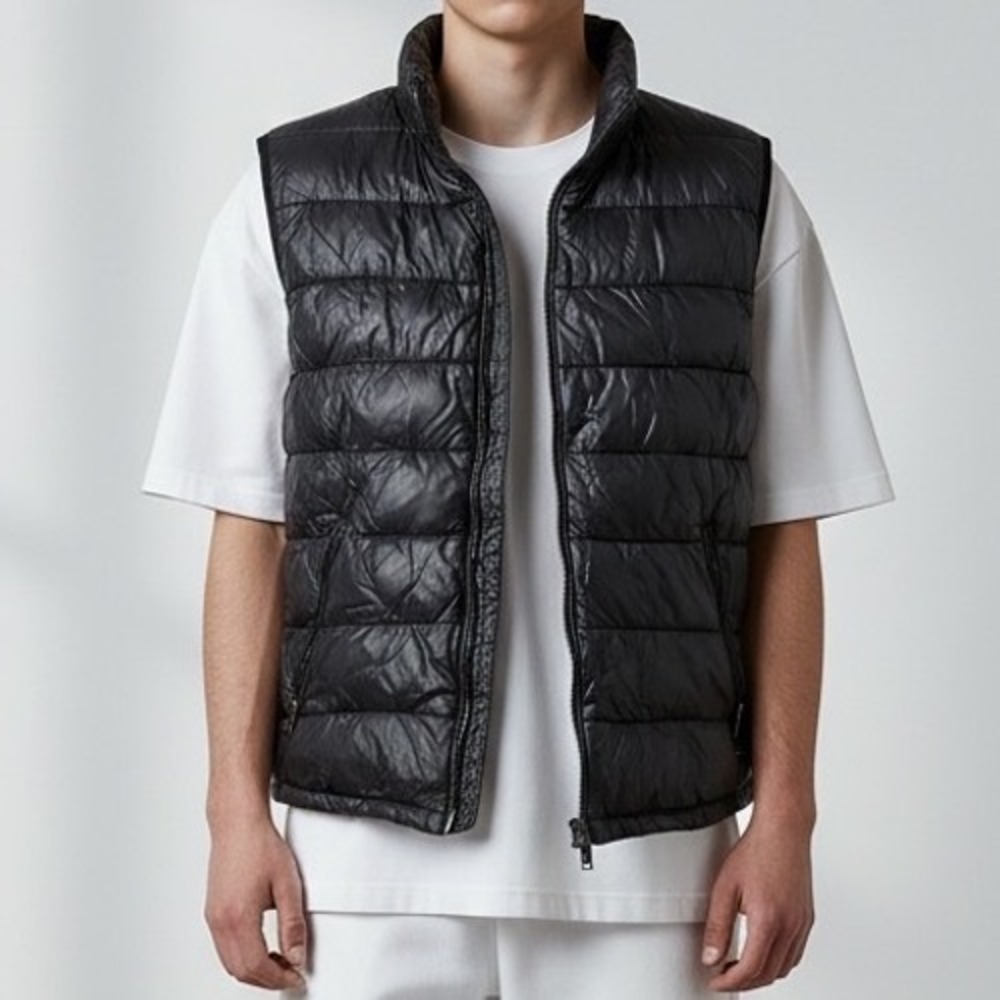 Calvin Klein Mens Vest‎ Puffer Sleeveless Jacket Full Zip Black Designer S